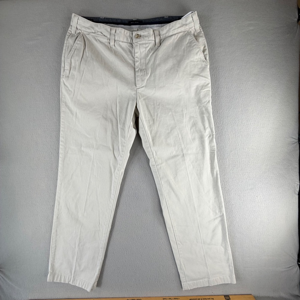 Nautica‎ Mens 36x32 Beige Khaki Chino Pants Straight Leg Preppy Cotton Stretch